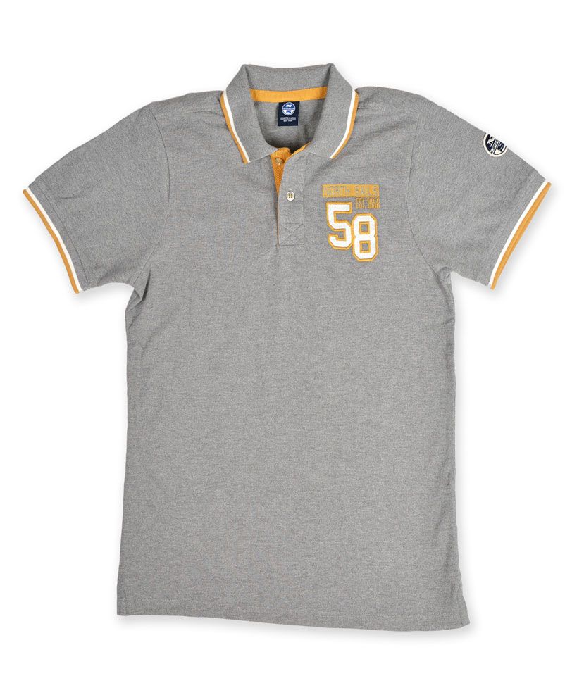 grey and yellow polo shirt